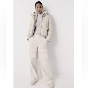 New Zara | Off White Full Length Highrise Loose Cotton Cargo Pants Size Small